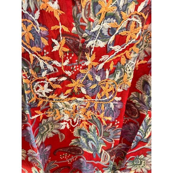 Raj Red Cotton Beautiful Embroidered Tunic Top or Dress Size Medium New - Picture 3 of 6